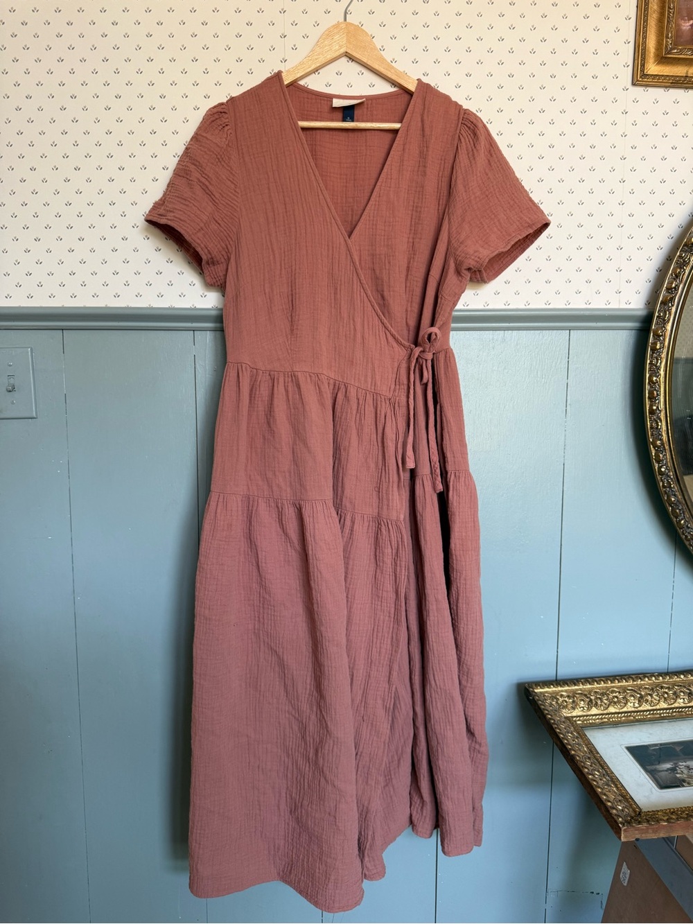 100% cotton gauze wrap dress